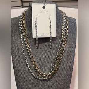 Mixed Metals Multiple Strand Necklace Set.